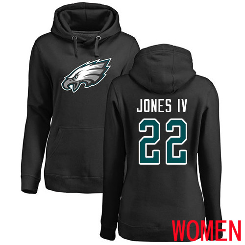 Women Philadelphia Eagles #22 Sidney Jones Black Name and Number Logo NFL Pullover Hoodie Sweatshirts